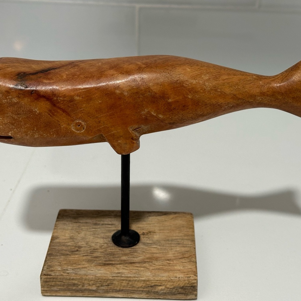 Vintage Hand Crafted Wood Marine Whale Figurine Wood Curved Whale Decor long - Picture 10 of 12